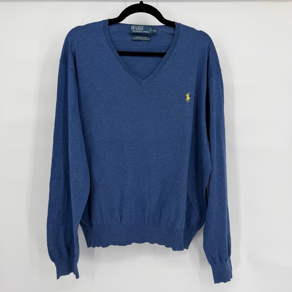 Polo Ralph Lauren V Neck Sweater XL Preppy Pony Logo Cotton Knit Pullover Office